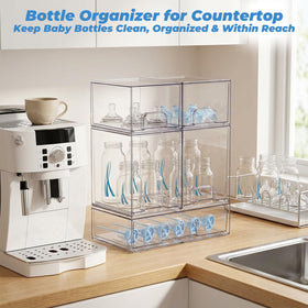 Stowgo stackable drawer system designed for nursery countertop organization.