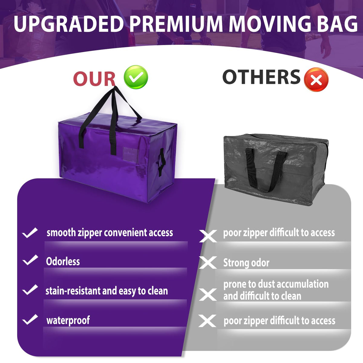 STOWM 6-pack moving bags with side handles for easy lifting.