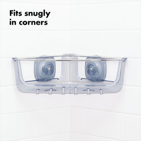 OXO StrongHold suction cups secure the basket on smooth shower surfaces.