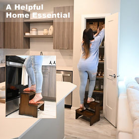 StrongTek Bamboo Two Step Stool anti-slip bottom ensures stable footing on floors