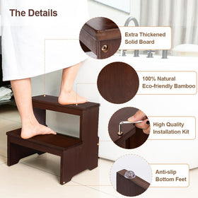 StrongTek bamboo two step stool compact size for easy storage.
