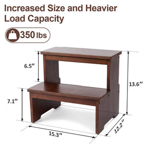 StrongTek bamboo two step stool heavy-duty design supports up to 350 lbs.