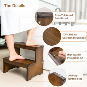 StrongTek Bamboo Two Step Stool assisting kids to reach sinks or counters safely