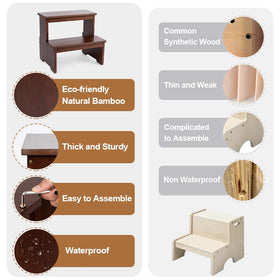 StrongTek bamboo two-step stool ideal for kitchen counter reach.