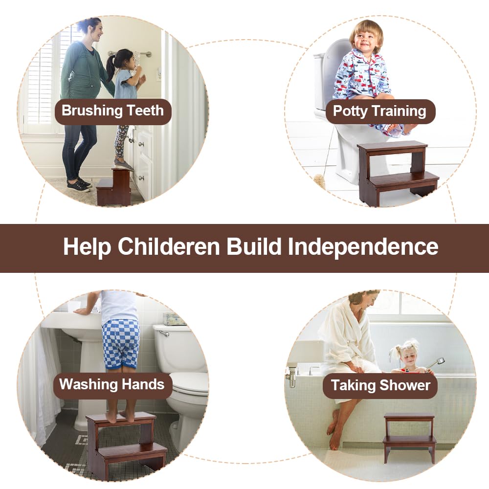 StrongTek bamboo two step stool portable and lightweight for home use.