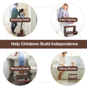 StrongTek bamboo two step stool portable and lightweight for home use.