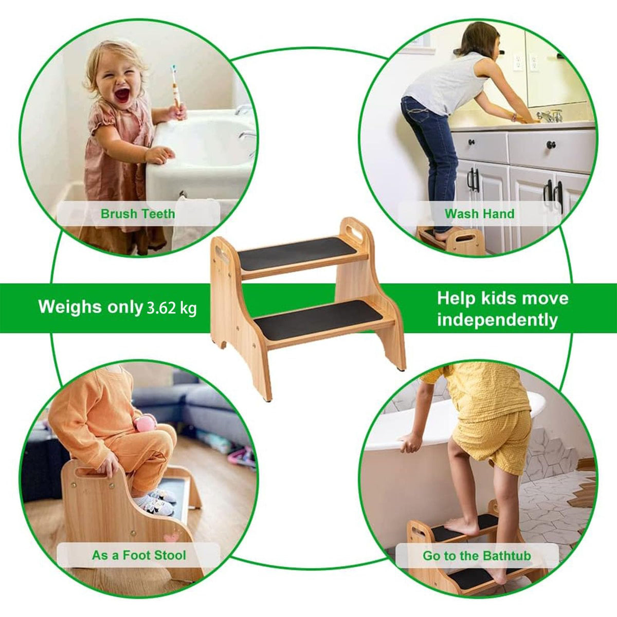 StrongTek compact toddler stool fits neatly in bathrooms and kitchens
