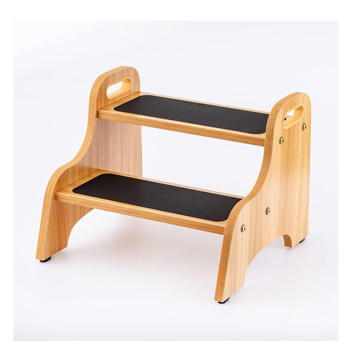 StrongTek wooden 2-step stool natural with sturdy grip for safe daily use