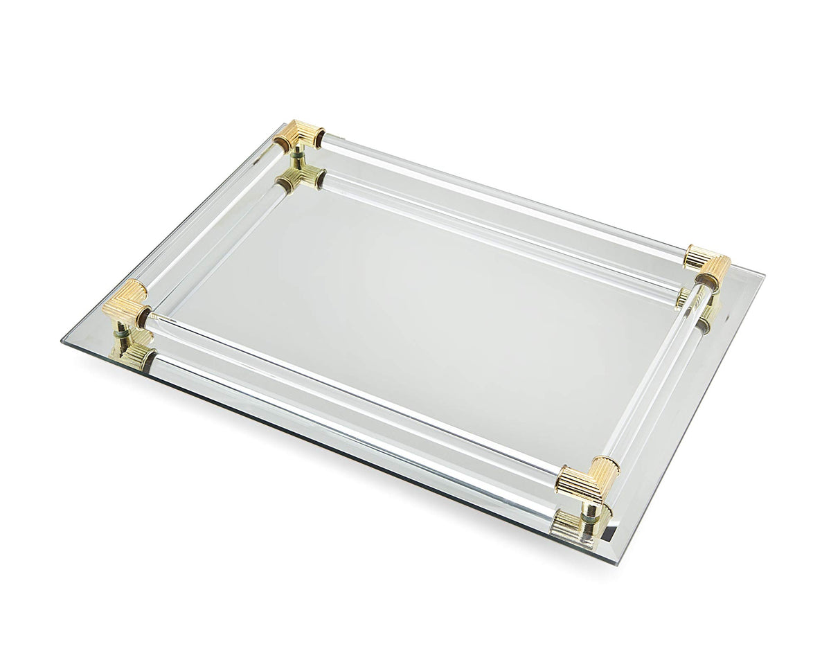 Studio Silversmiths mirror tray with crystal border ideal for organizing jewelry and perfumes