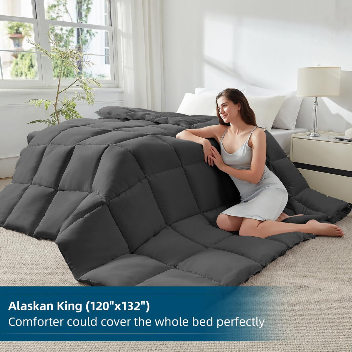 STWIENER Alaskan King Comforter featherlike down filling delivers lightweight warmth.