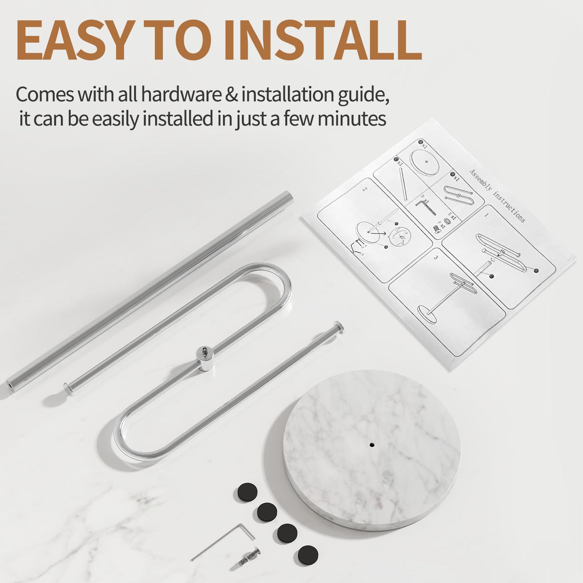 STWWO weighted marble base prevents tipping during towel changes.