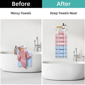STWWO top-shelf towel unit near the shower for easy access.