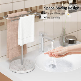 STWWO brushed nickel finish S-shape stand adds modern elegance.