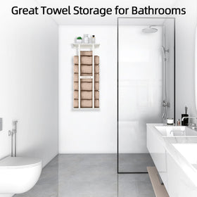 STWWO white finish towel rack blends with bathroom decor.