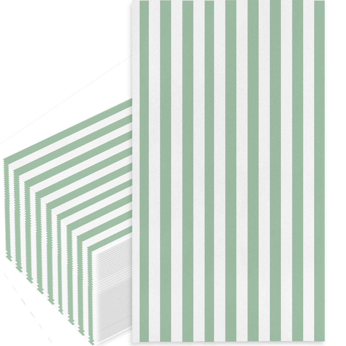 Stxy's Sage Green striped napkins laid out on a table for elegant coverage