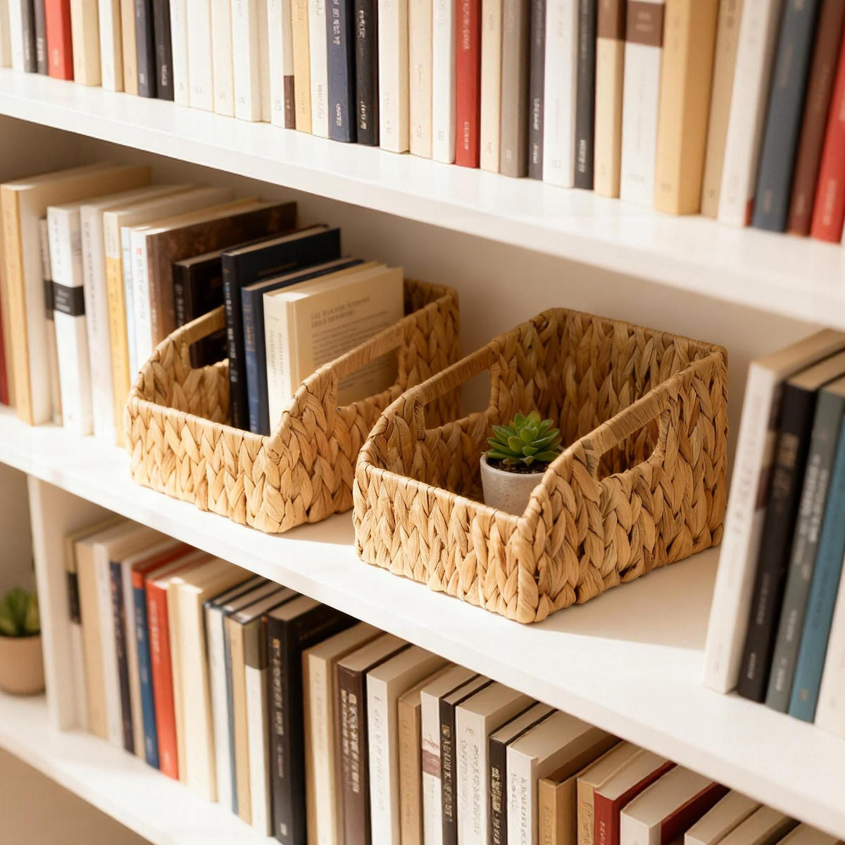 Stylave boho decor basket blends warm texture with modern shelves.