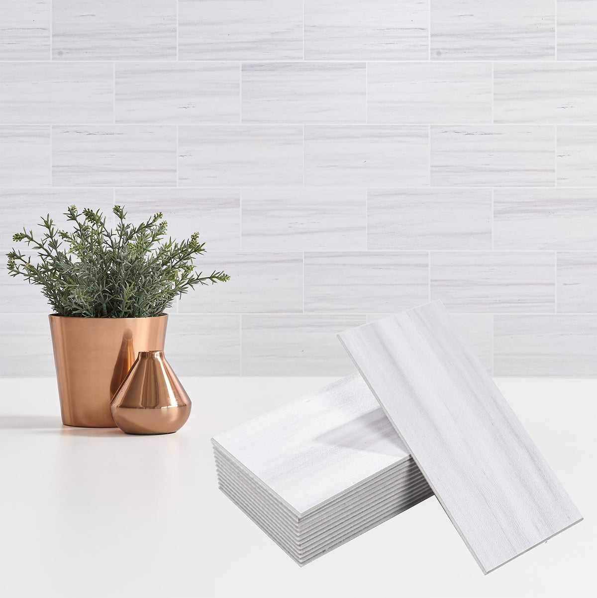 StyloVue Dolomite Star Gray backsplash close-up showing marble texture and waterproof feel.