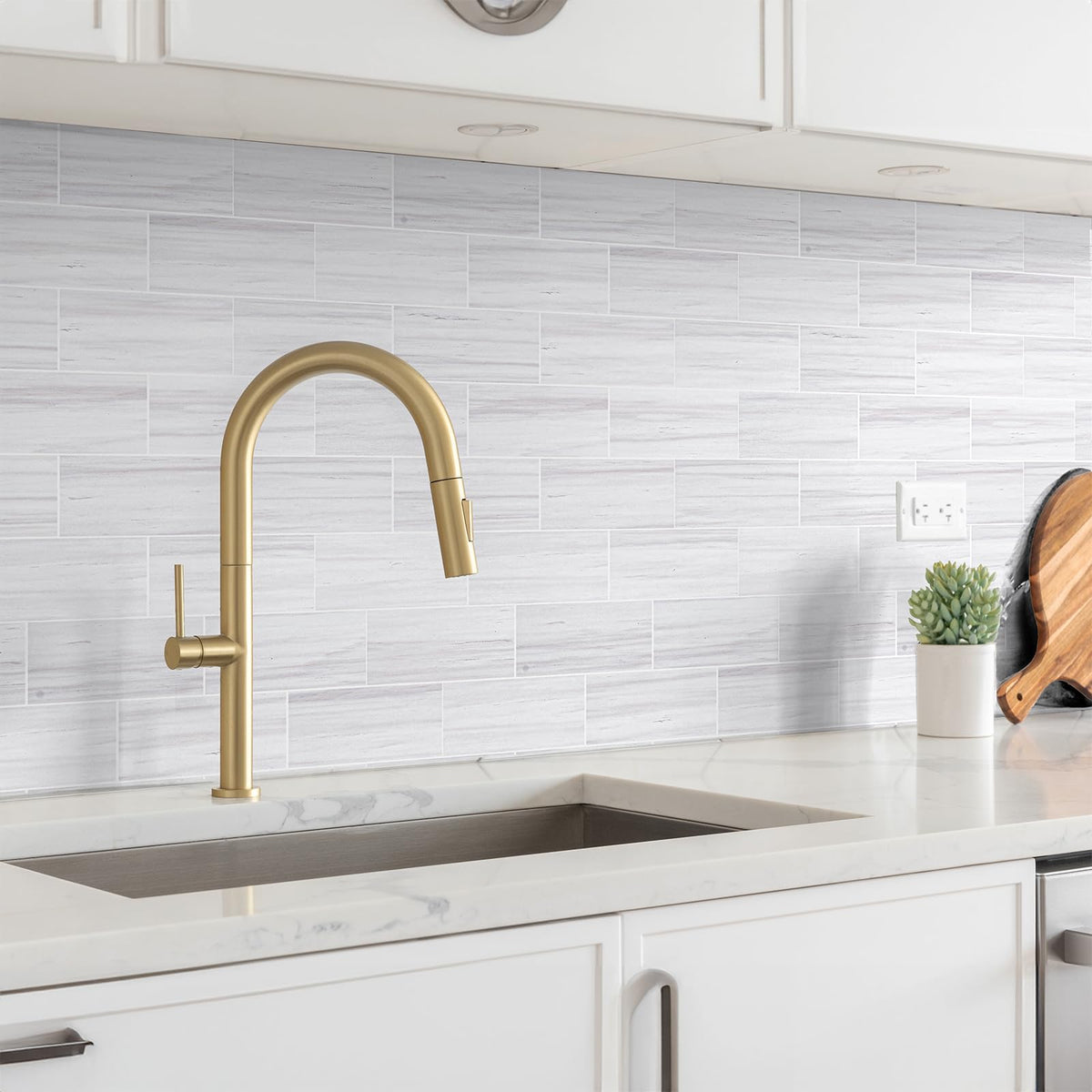StyloVue PVC subway tiles resist heat and stains in kitchens.