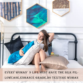 Suatien Blue Haze silk pillowcase set fits queen beds for restful sleep.