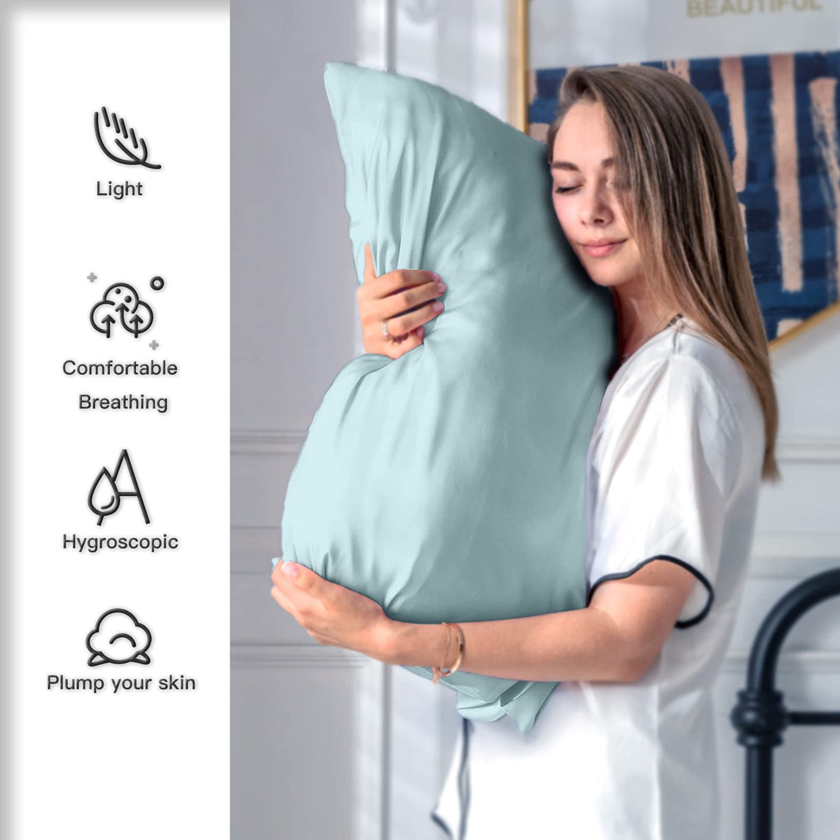 Suatien Mulberry Silk Pillowcase breathable-soft surface reduces hair friction.
