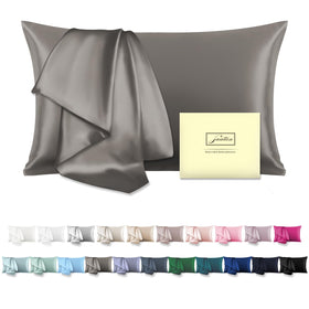 Suatien Mulberry Silk Pillowcase gray king close-up fabric showing silky texture for hair and skin