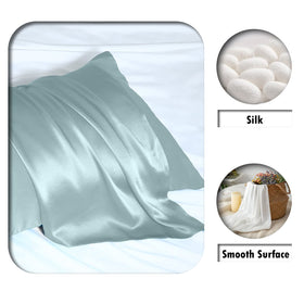 Suatien silk pillowcase 2-pack blue haze smooth surface reduces hair snagging.