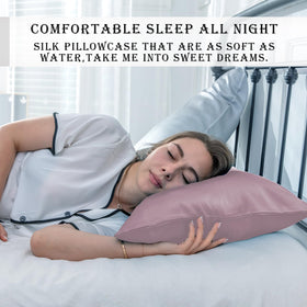 Care instructions for Suatien silk pillowcase 2-pack with machine wash guidance