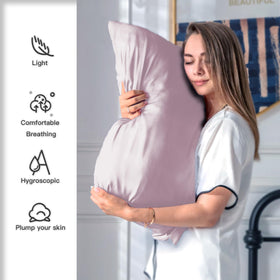 Hidden zipper detail on Suatien silk pillowcase 2-pack maintains pillow security overnight