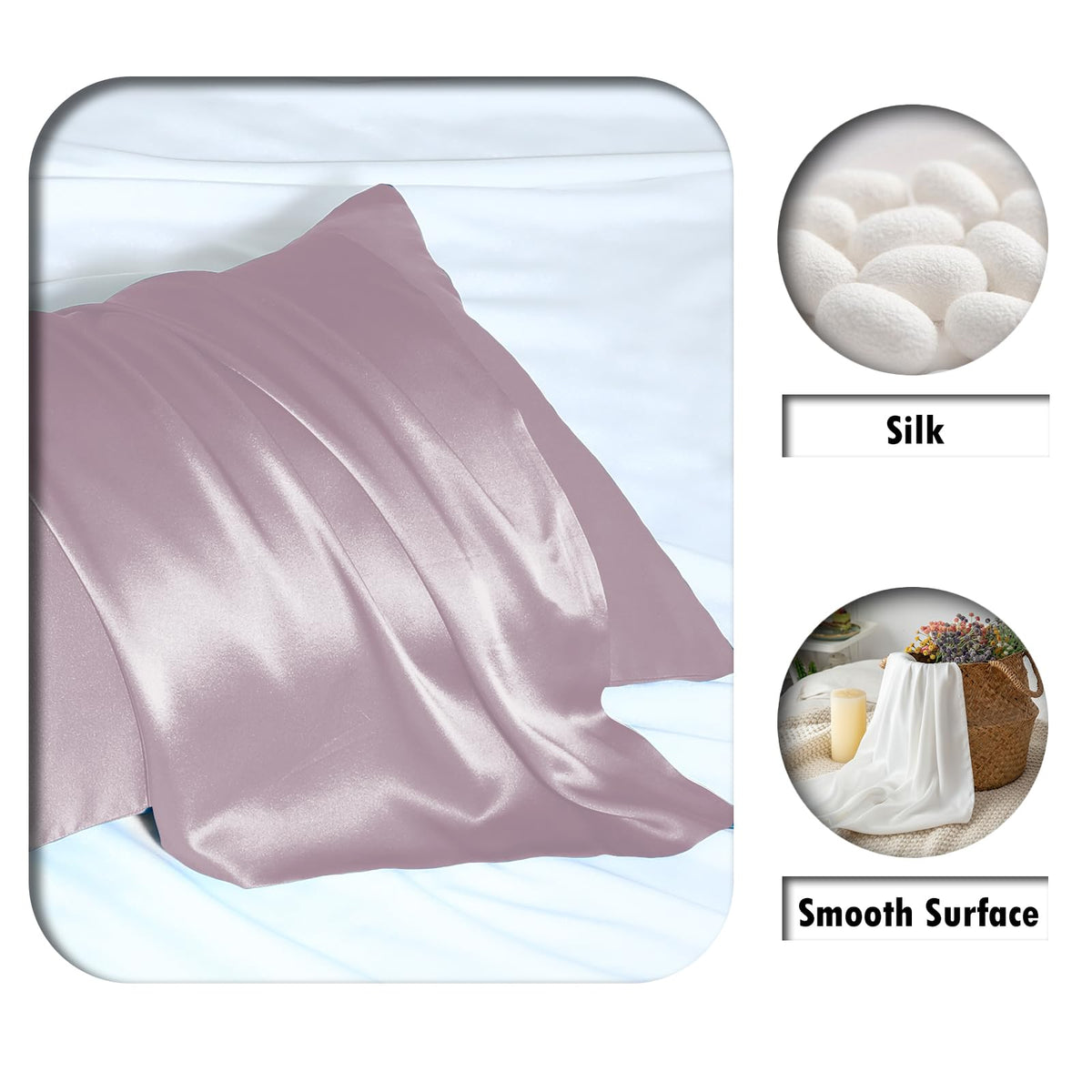 Close-up of breathable Mulberry silk surface reduces friction on curls for Suatien pillowcase