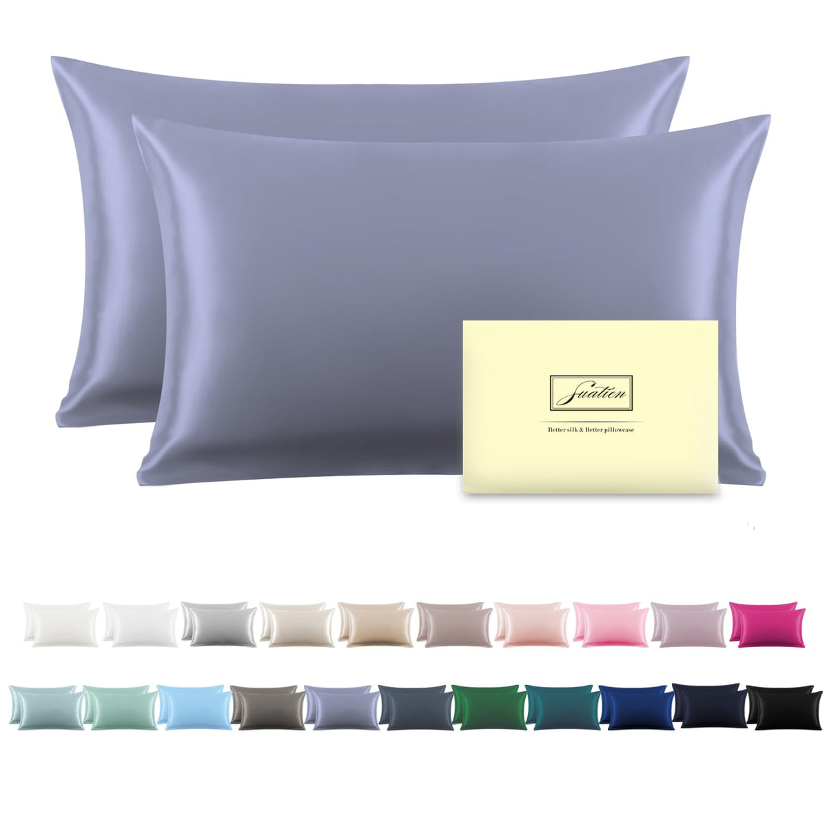 Suatien silk pillowcase 2-pack in grayish blue with a smooth, low-friction surface.