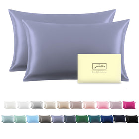Suatien silk pillowcase 2-pack in grayish blue with a smooth, low-friction surface.