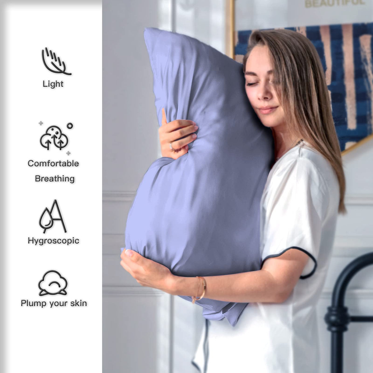 Suatien silk pillowcase cooling surface ideal for warm nights.