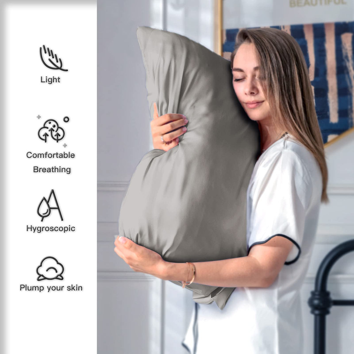 Suatien silk pillowcase cooling surface helps maintain comfortable body temperature during sleep