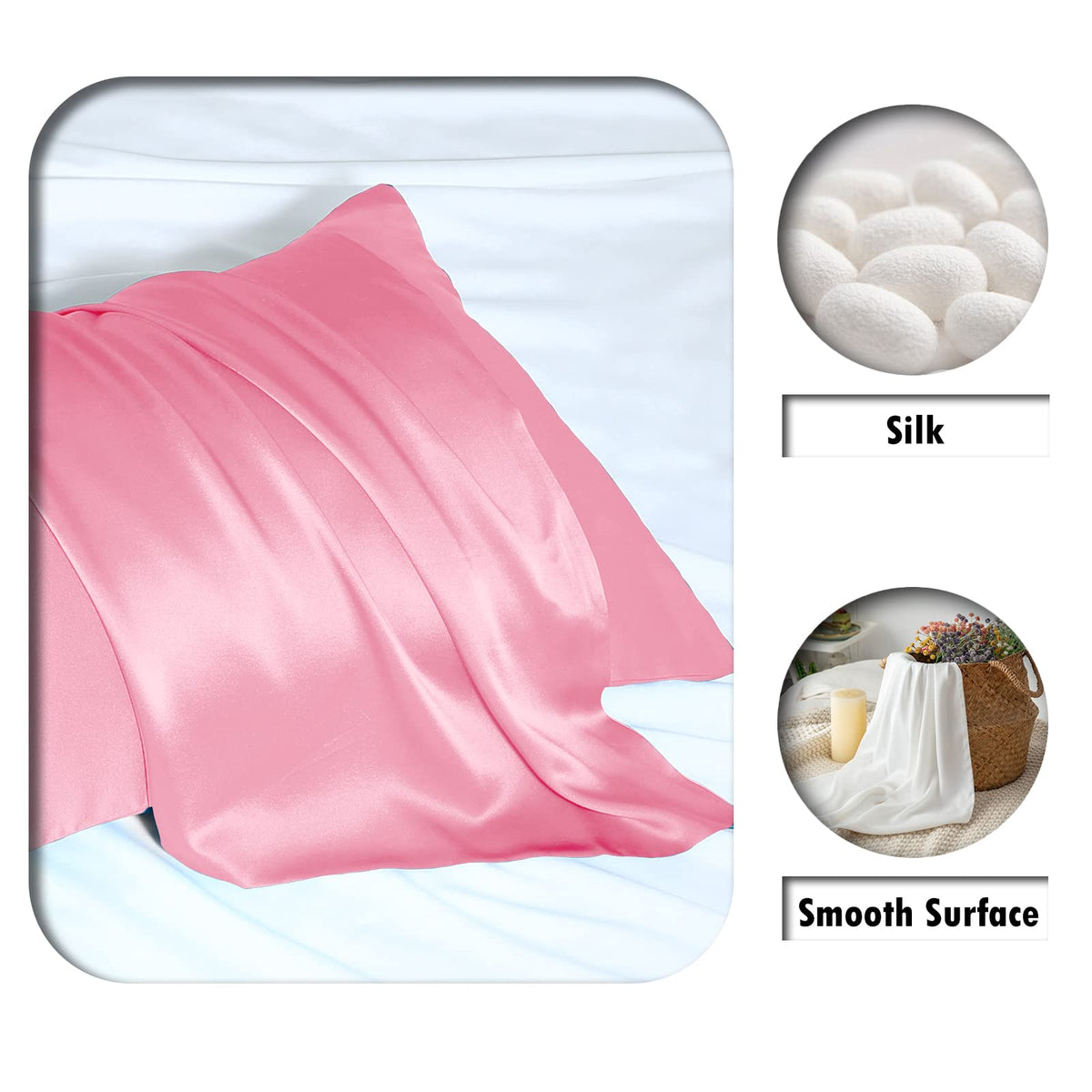 Suatien silk pillowcase hair-care shot shows reduced friction for frizz-free styling.