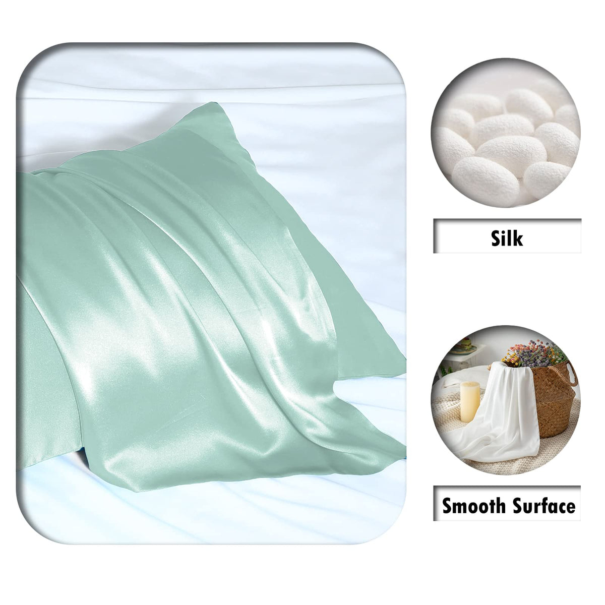 Suatien silk pillowcase with hidden zipper for secure, tidy fit.