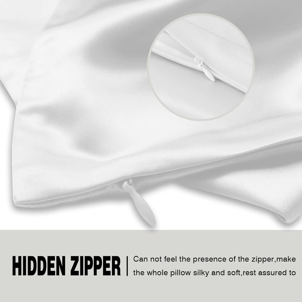 Suatien silk pillowcase with hidden zipper for secure pillow fit.