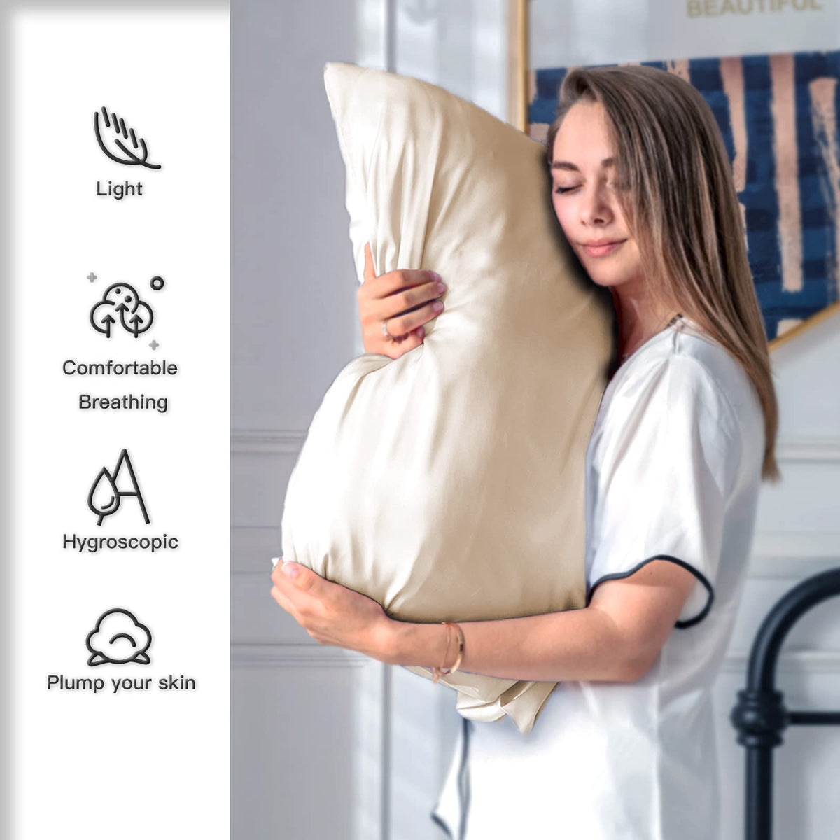 Suatien silk pillowcase hidden zipper detail to secure pillow in place