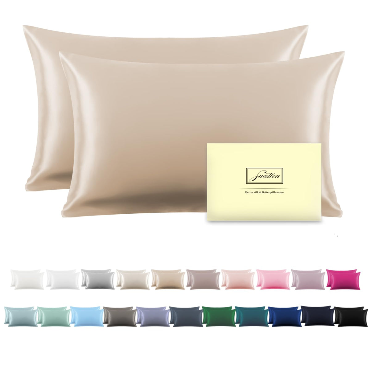 Suatien silk pillowcase king-size champagne close-up shows soft texture for silky hair