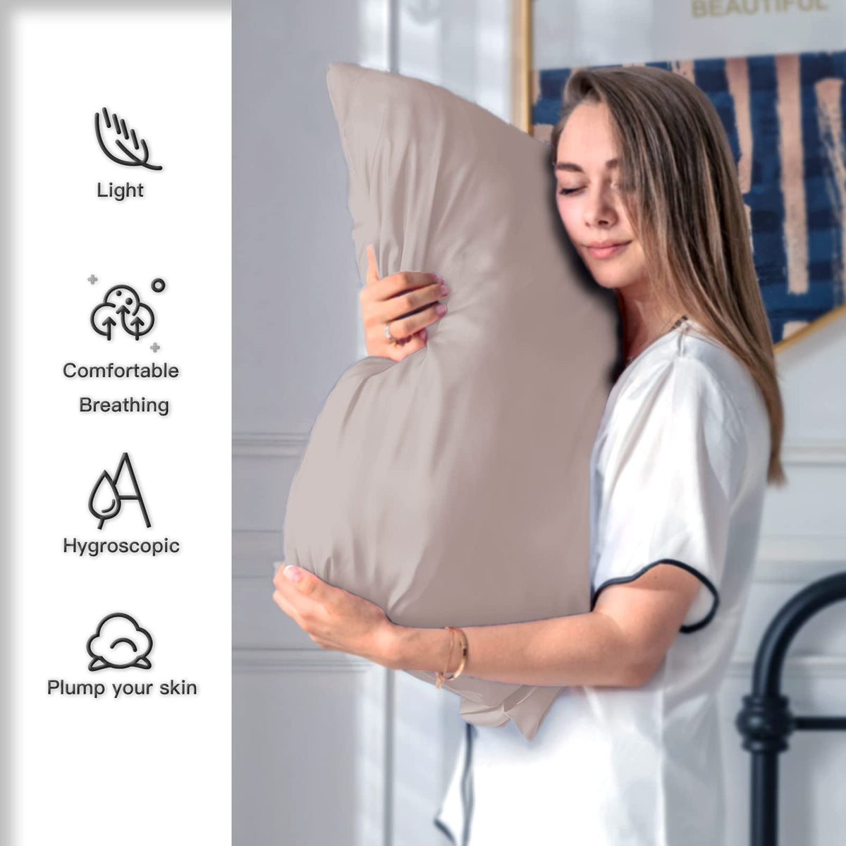 Suatien silk pillowcase lotus root pink 20x26 on bed demonstrates luxurious cool-night comfort