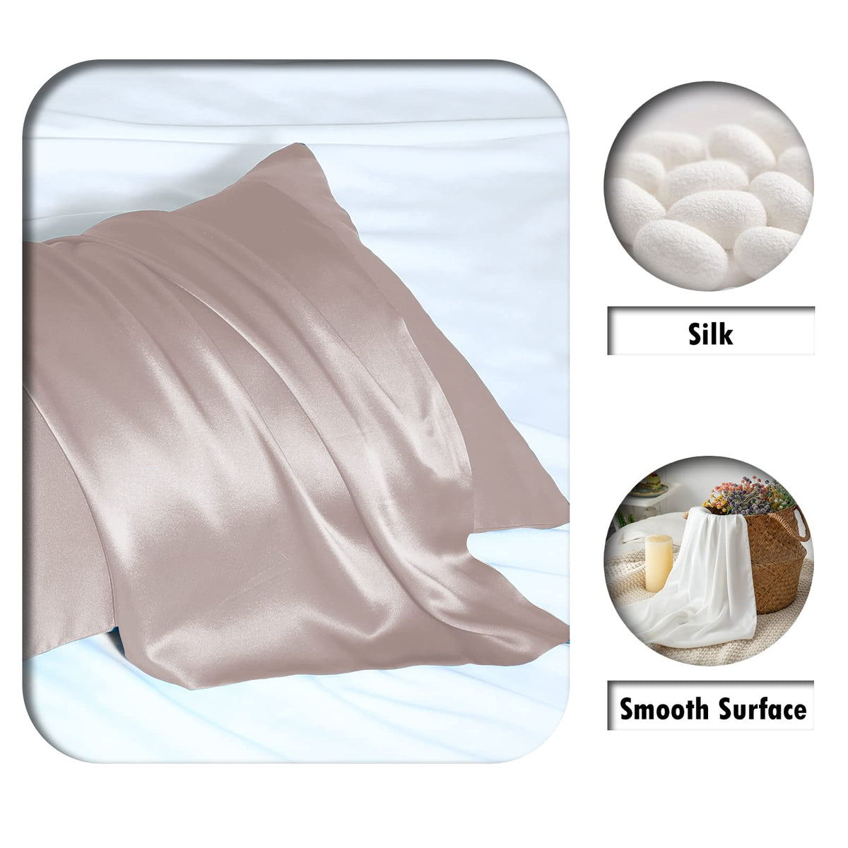Suatien silk pillowcase lotus root pink 20x26 close-up weft highlights gentle skin contact