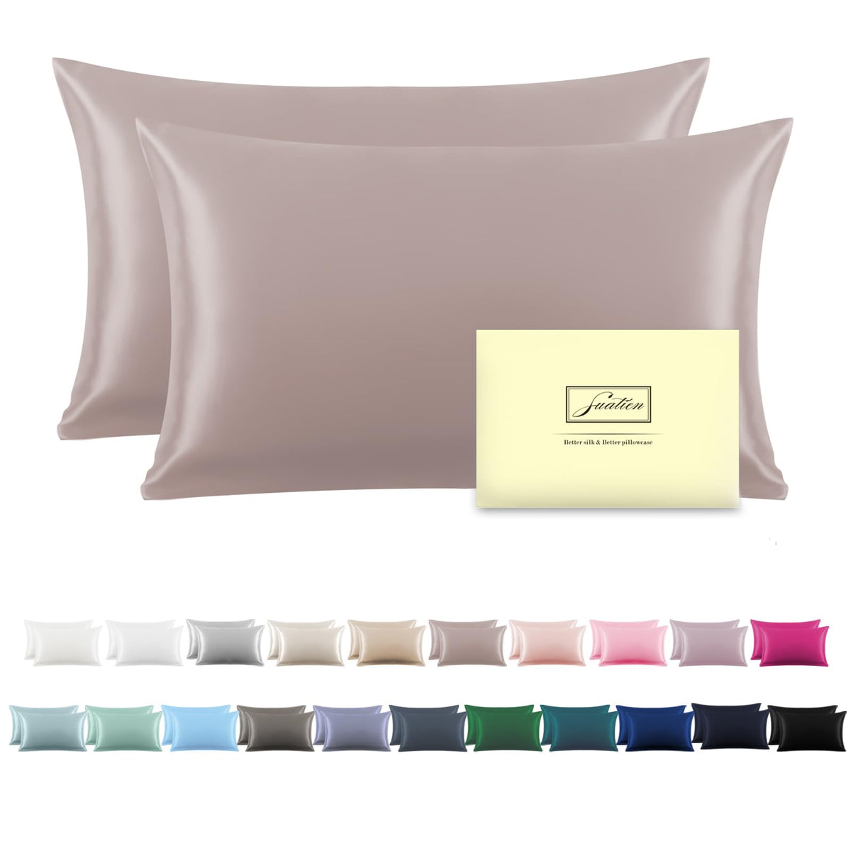 Suatien silk pillowcase lotus root pink 20x26 front view shows glossy smooth fabric ideal for hair care
