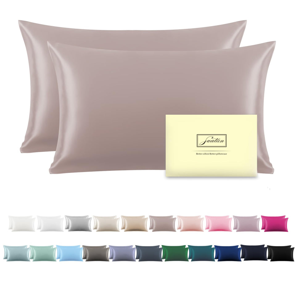 Suatien silk pillowcase lotus root pink 20x26 front view shows glossy smooth fabric ideal for hair care