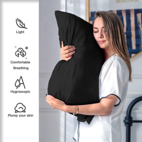 Flat lay of Suatien silk pillowcase two-pack highlighting quality.