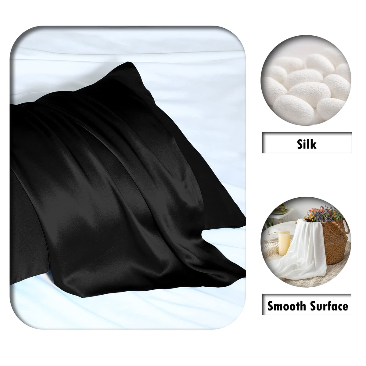 Hidden zipper detail on Suatien silk pillowcase for secure fit.