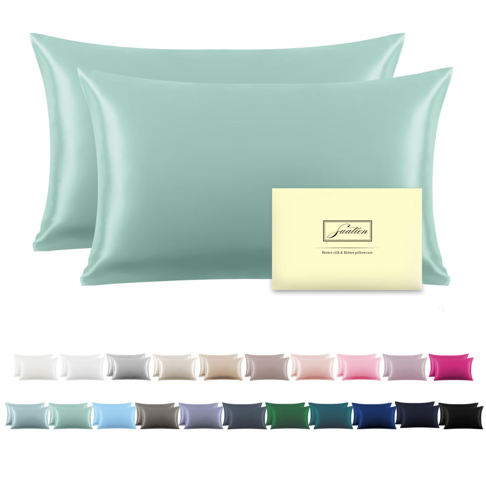Suatien silk pillowcase in sage green, 20x26, 2-pack, breathable and smooth.