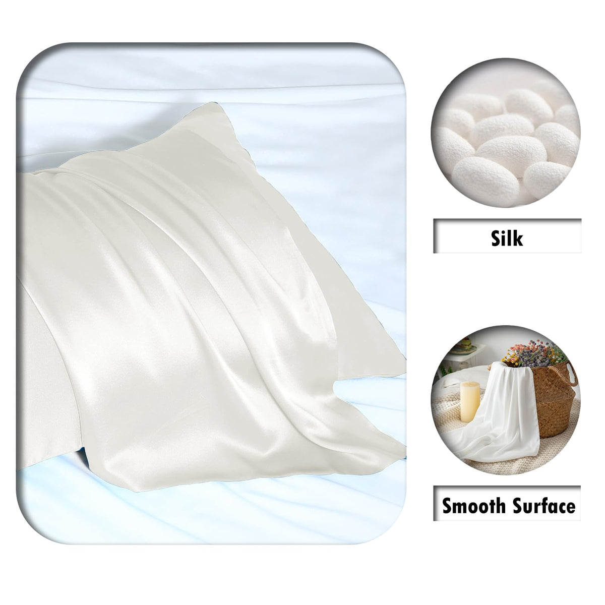 Suatien silk pillowcase with silk finish for a luxurious sleep experience