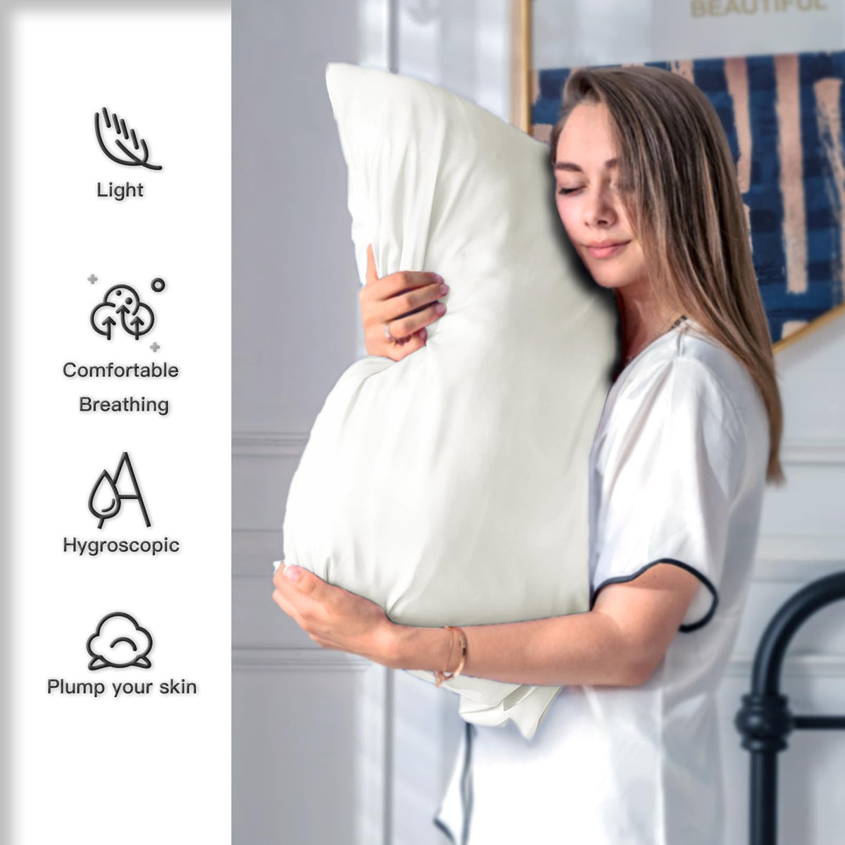 Suatien silk pillowcase smooth surface reduces friction for curls and skin