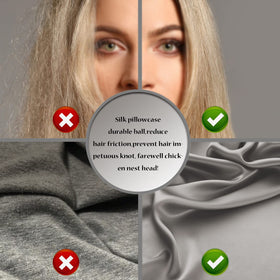 Suatien silk pillowcase soft sheen closeup, gentle on curls and skin.