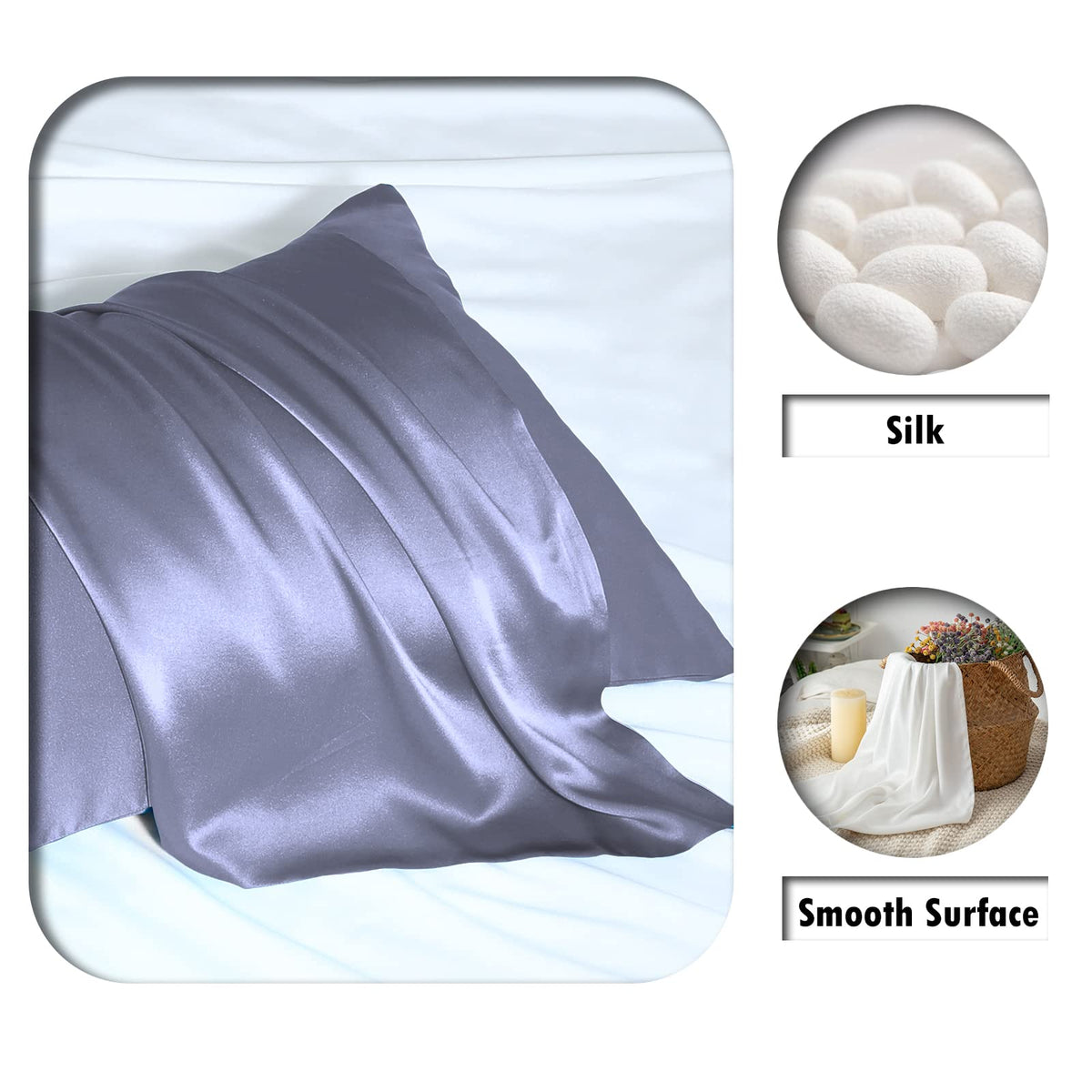 Suatien silk pillowcase close-up highlights luxurious texture and soft touch.