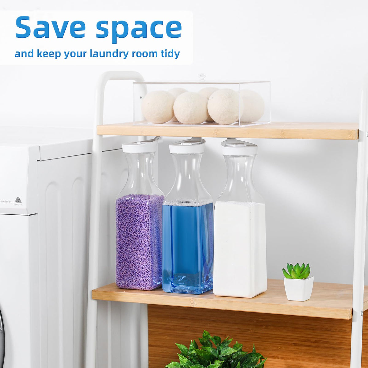 SUBEKYU compact design saves space while storing detergent and additives.